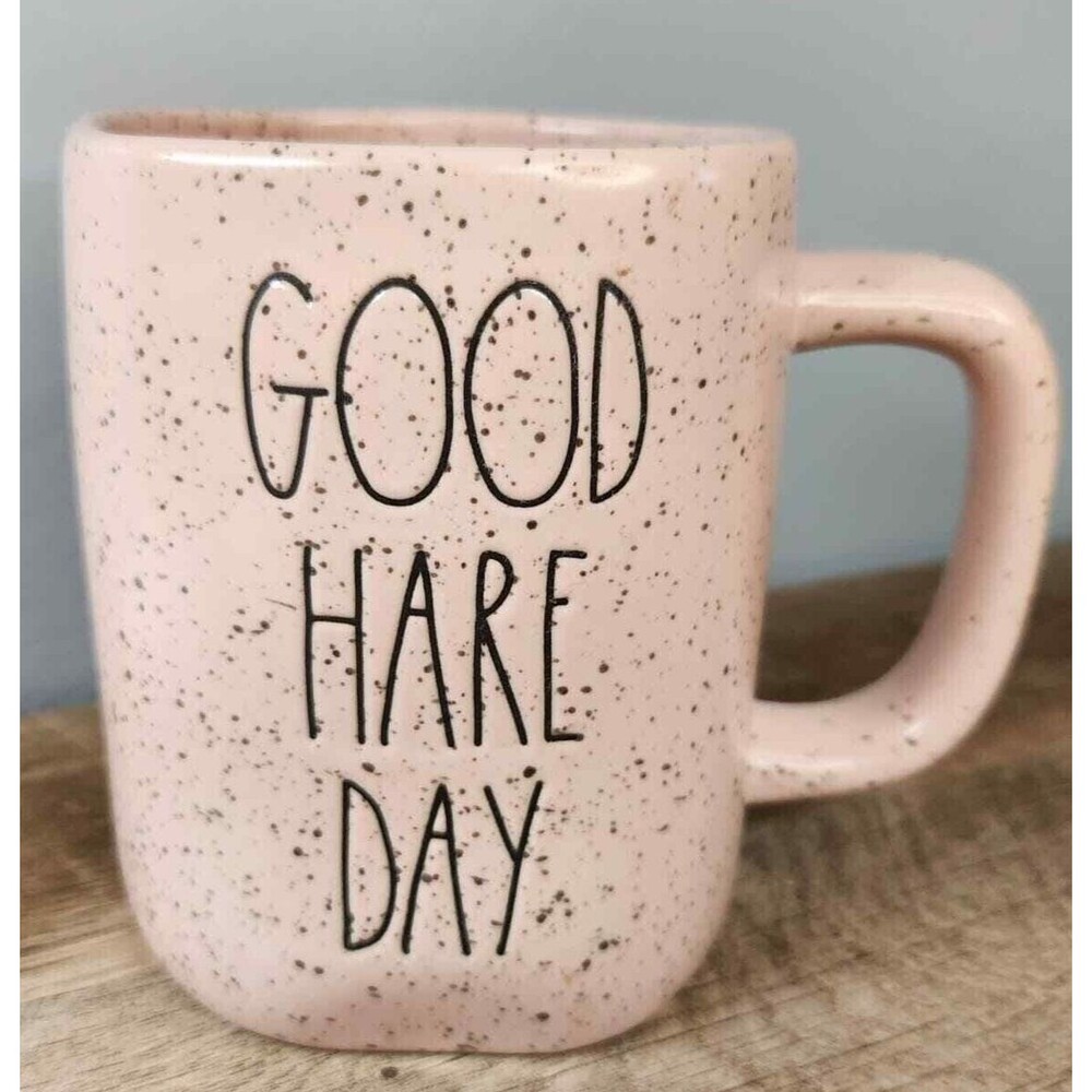 NEW Rae Dunn Coffee Mug Blush Pink "Good Hare Day"  Speckled Easter Hair Stylist